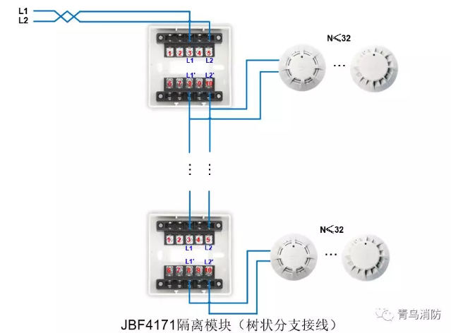 JBF4137隔離模塊樹(shù)狀分支接線接線圖