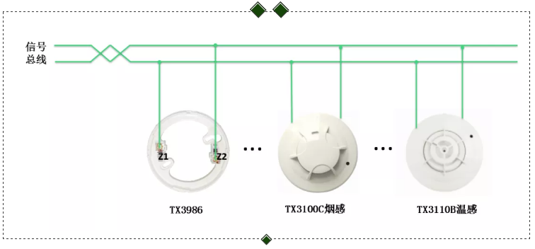 TX3100C點型光電感煙火災(zāi)探測器、TX3110B點型光電感溫火災(zāi)探測器接線圖